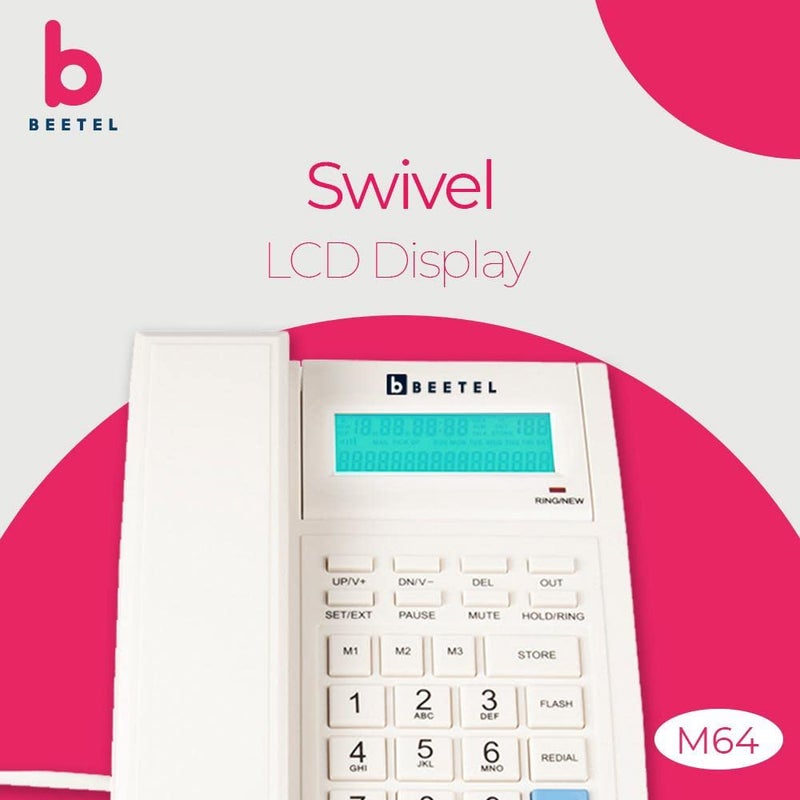 Beetel هاتف أرضي سلكي M64N مع شاشة LCD و 16 رقم، هاتف مكبر صوت قابل للتعديل في اتجاهين، ذاكرة 99 مكالمة واردة و 18 مكالمة صادرة، 3 ذاكرة لمسة واحدة، معتمد من TEC (M64N) (رمادي دافئ) - Image 2