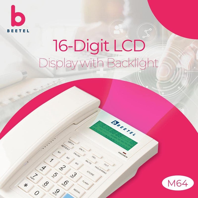 Beetel هاتف أرضي سلكي M64N مع شاشة LCD و 16 رقم، هاتف مكبر صوت قابل للتعديل في اتجاهين، ذاكرة 99 مكالمة واردة و 18 مكالمة صادرة، 3 ذاكرة لمسة واحدة، معتمد من TEC (M64N) (رمادي دافئ) - Image 3