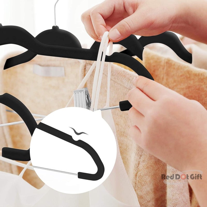 Red Dot Gift ®10-Pack Black Non-Slip Velvet Hangers with Clip 42.5cm/16.8 Inch- 360 Degree Rotatable Hook - Durable & Slim - Non Slip Hangers for Coat Hangers - Pant Hangers… - Image 3
