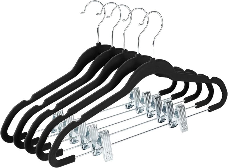Red Dot Gift ®10-Pack Black Non-Slip Velvet Hangers with Clip 42.5cm/16.8 Inch- 360 Degree Rotatable Hook - Durable & Slim - Non Slip Hangers for Coat Hangers - Pant Hangers… - Image 1