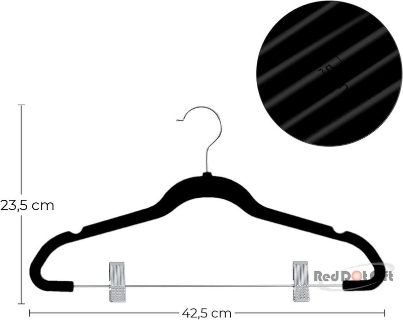 Red Dot Gift ®10-Pack Black Non-Slip Velvet Hangers with Clip 42.5cm/16.8 Inch- 360 Degree Rotatable Hook - Durable & Slim - Non Slip Hangers for Coat Hangers - Pant Hangers… - Image 2