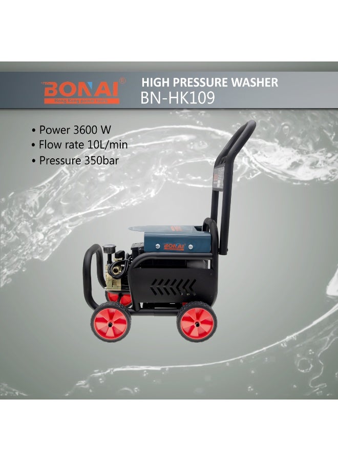 BONAI High Pressure Washer 3600W 350Bar with Heavy-Duty Trolley, High-Pressure Gun, Foam Bottle & Hose for Car Wash, Patio Cleaning, Home & Garden Power Cleaning Equipment- BN-HK109 - Image 2
