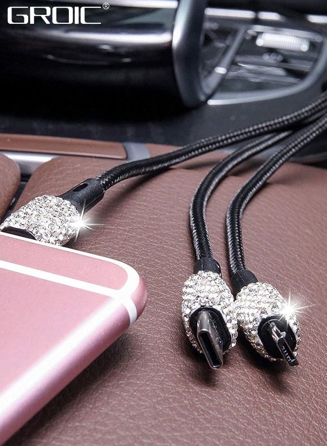 GROIC Bling USB Car Charger, 3-in-1 Multi Charging Cable 1M, 2.1A Crystal Decoration Dual Port Fast Adapter for iPhone Type C Android, Interior Accessories  - Image 4