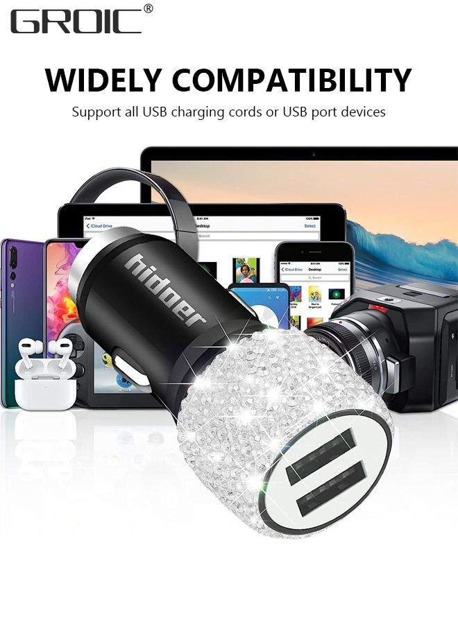 GROIC Bling USB Car Charger, 3-in-1 Multi Charging Cable 1M, 2.1A Crystal Decoration Dual Port Fast Adapter for iPhone Type C Android, Interior Accessories  - Image 3