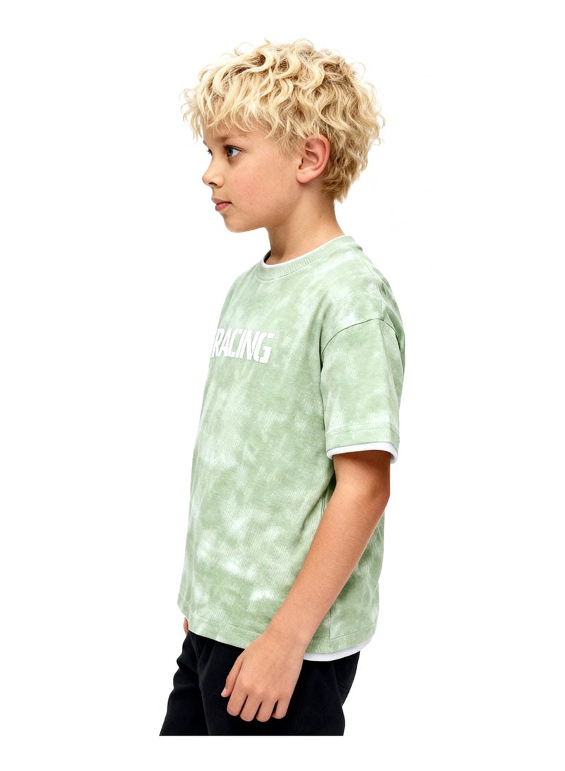 Andora Boys Tie-Dye Slip On Casual Tee - Light Green - Image 4