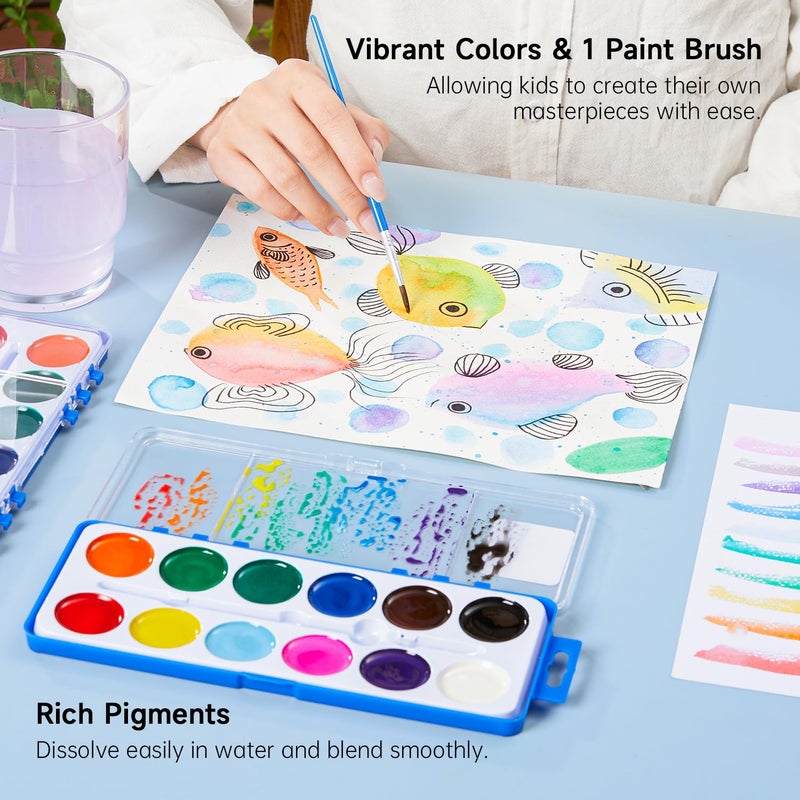 Shuttle Art 30 Pack Watercolor Paint Set Bulk, 12 Colors Watercolor Paint Set bulk with Paint Brushes for Kids and Adults, Washable Paint for Classroom, Parties, Kindergarten and Art Activities - Image 3