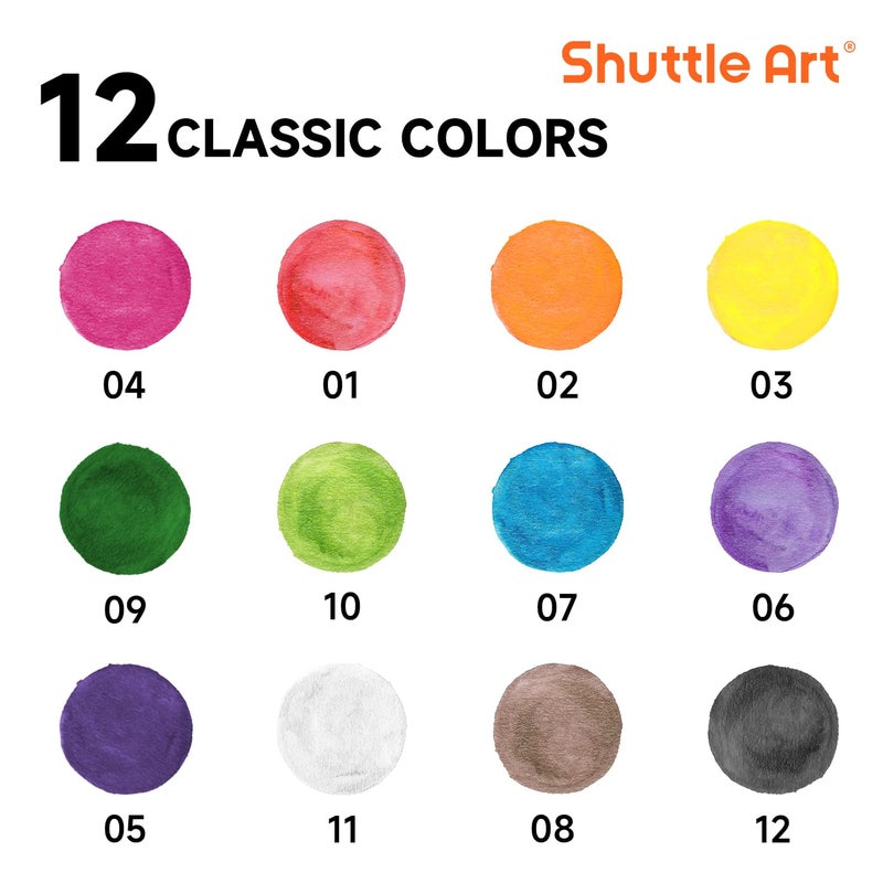 Shuttle Art 30 Pack Watercolor Paint Set Bulk, 12 Colors Watercolor Paint Set bulk with Paint Brushes for Kids and Adults, Washable Paint for Classroom, Parties, Kindergarten and Art Activities - Image 2