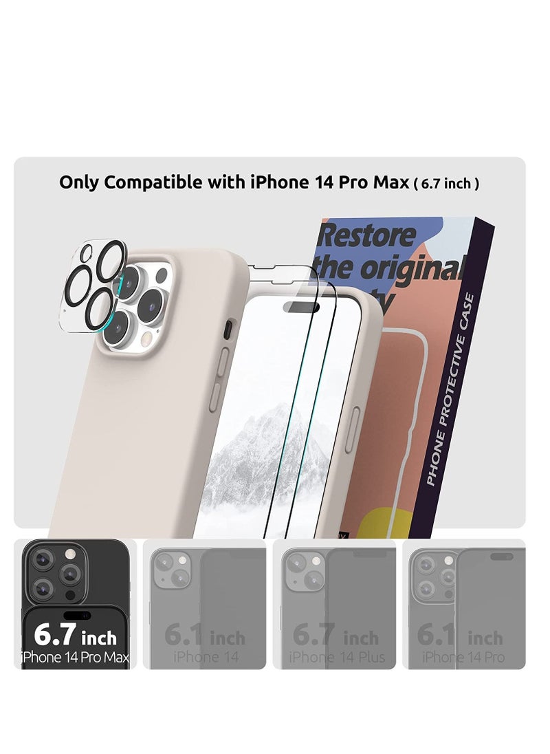 Raxoom (4 in 1 iPhone 14 Pro MAX Case (6.7 inch 2022), Compatible with MagSafe, with 2 Screen Protector + 1 Camera Protector, Silicone Case for iPhone 14 Pro MAX (Stone) - Image 2