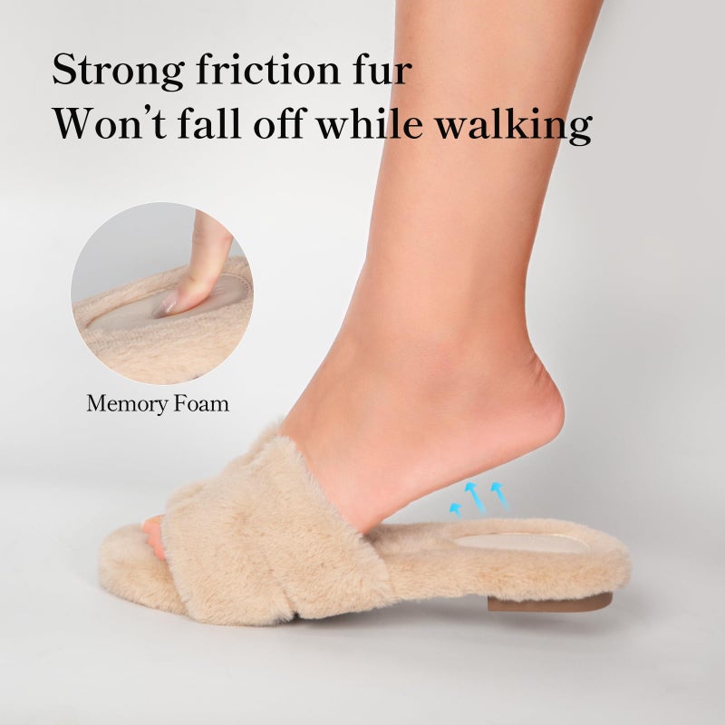Stratuxx Kaze Womens Fur Slippers Comfy House Slides Sandals Open Toe Memory Foam Indoor Fluffy Slippers for Women Birthday Gift for Mom - Image 3