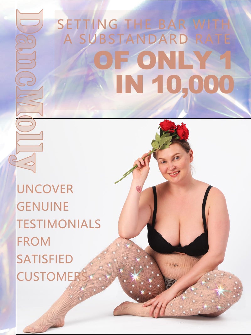 DancMolly 10X Strong Ultra Sparkly Rhinestone Fishnet Stockings, Plus Size Sparkle Fish Net Tights for Women, Sexy Party Concert Outfit, 1 pair Nude M-XL - Image 5