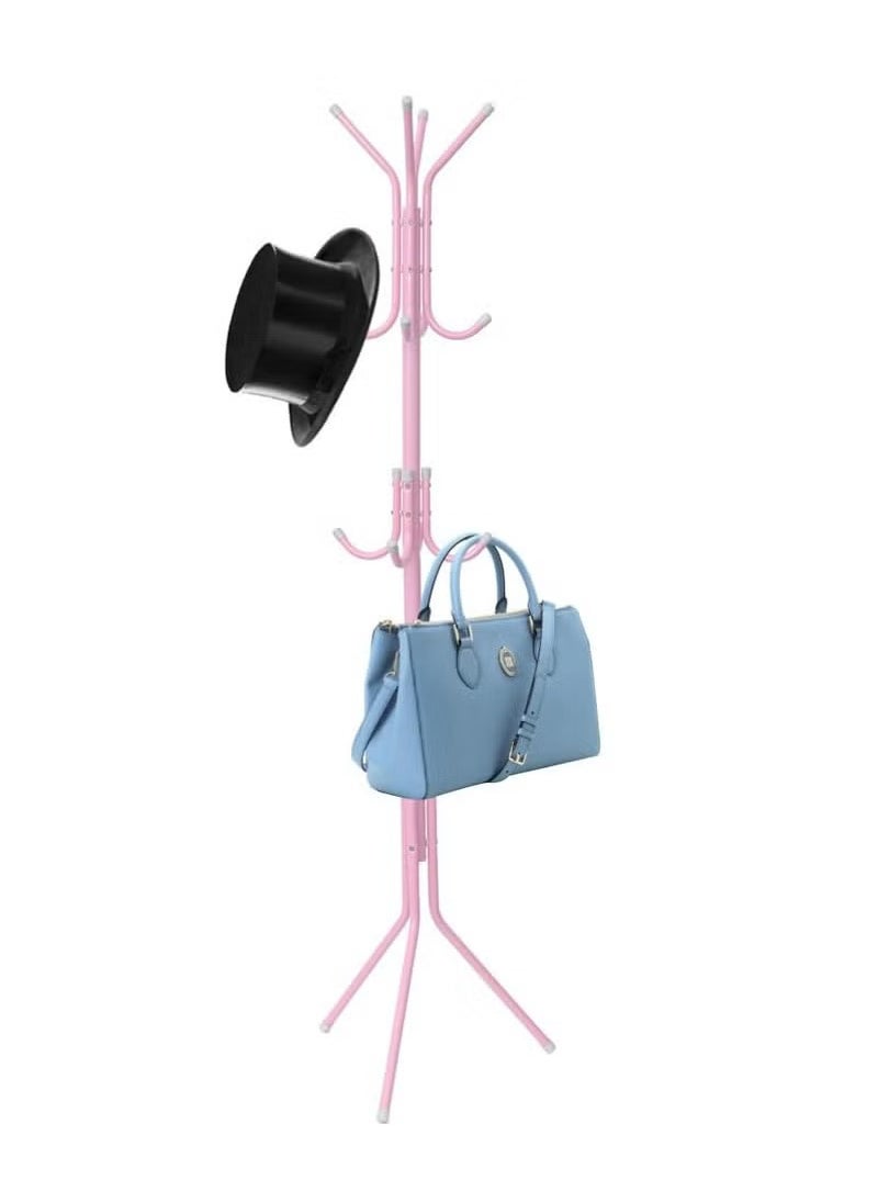 Arabest - Coat Rack Freestanding, Entryway Hall Tree With 12 Hooks, Coat Hanger Stand, Floor Standing Coat Rack, Coat Rack Stand, Clothes Rack, Coat Tree, Pink - Image 1