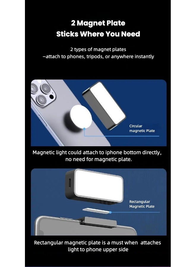 Magnetic Mini LED Light Finger-Sized Portable LED Photography Light With 2 Magnetic Plate Selfie Light Camera Online Meeting Tiktok Live Lighting Outdoor Lighting Black Color with 3 Light Effects  - Image 4