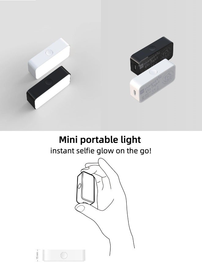 Magnetic Mini LED Light Finger-Sized Portable LED Photography Light With 2 Magnetic Plate Selfie Light Camera Online Meeting Tiktok Live Lighting Outdoor Lighting Black Color with 3 Light Effects  - Image 1