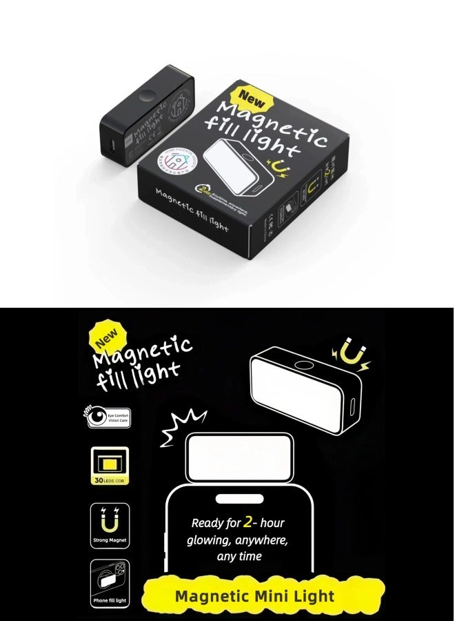 Magnetic Mini LED Light Finger-Sized Portable LED Photography Light With 2 Magnetic Plate Selfie Light Camera Online Meeting Tiktok Live Lighting Outdoor Lighting Black Color with 3 Light Effects  - Image 2