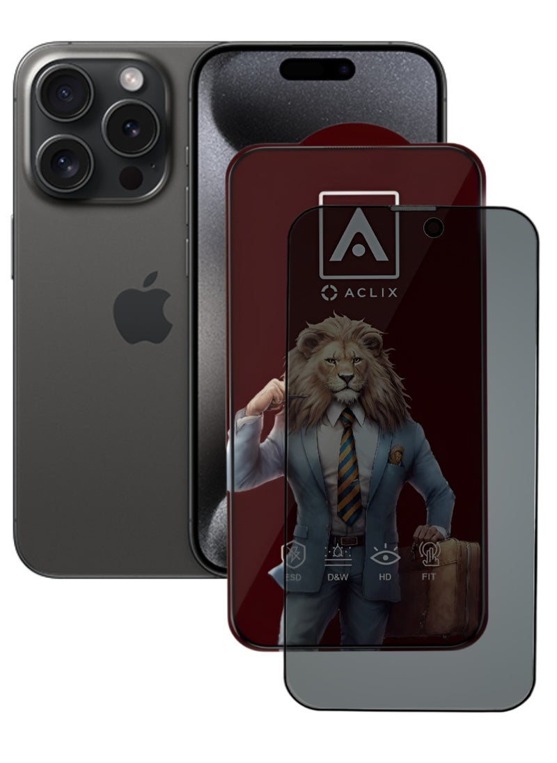 ACLIX Antistatic ESD Dustproof Premium Quality High Definition Anti-Spy Privacy Tempered Glass Screen Protector Designed For  iPhone 15 Pro - Image 1