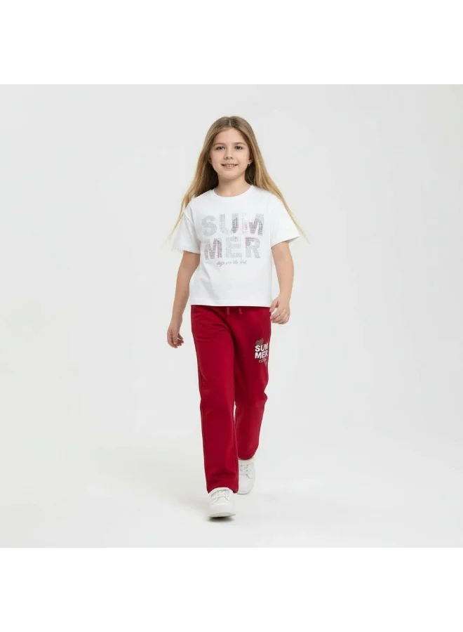 Victor And Jane  Girls 2 Pc Set “Summer Days” Top & Pants Set – White & Red for Women | Best Price UAE