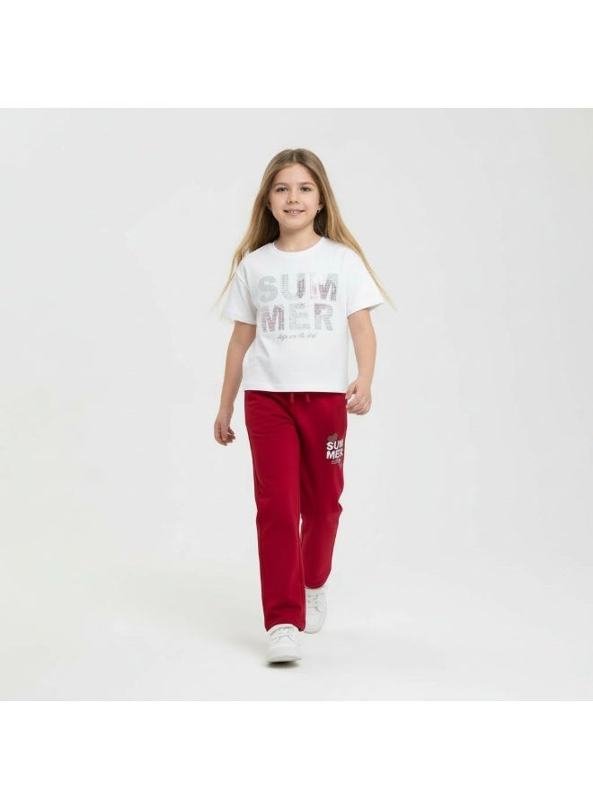 victor and jane Girls 2 Pc Set “Summer Days” Top & Pants Set – White & Red - Image 4