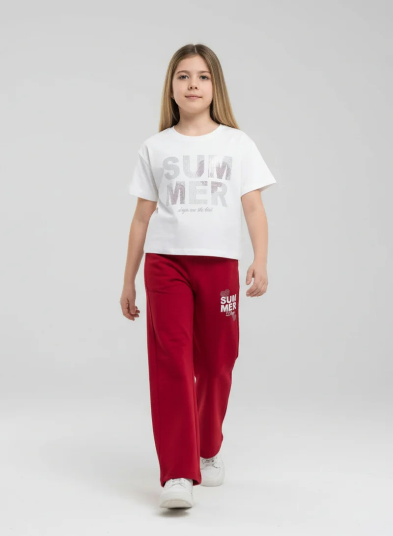 victor and jane Girls 2 Pc Set “Summer Days” Top & Pants Set – White & Red