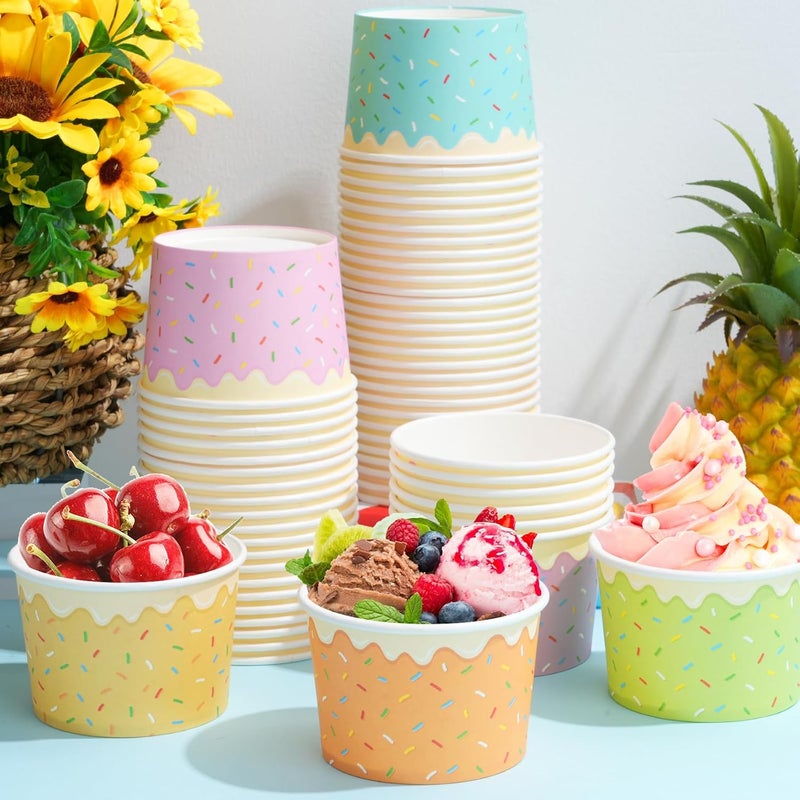 Hallswl 100pcs Ice Cream Bowls Disposable,9oz Paper Ice Cream Cups,5 Color Sprinkles Food Containers for Dessert Snack Frozen Yogurt Soup and Summer Birthday Party Supplies - Image 4