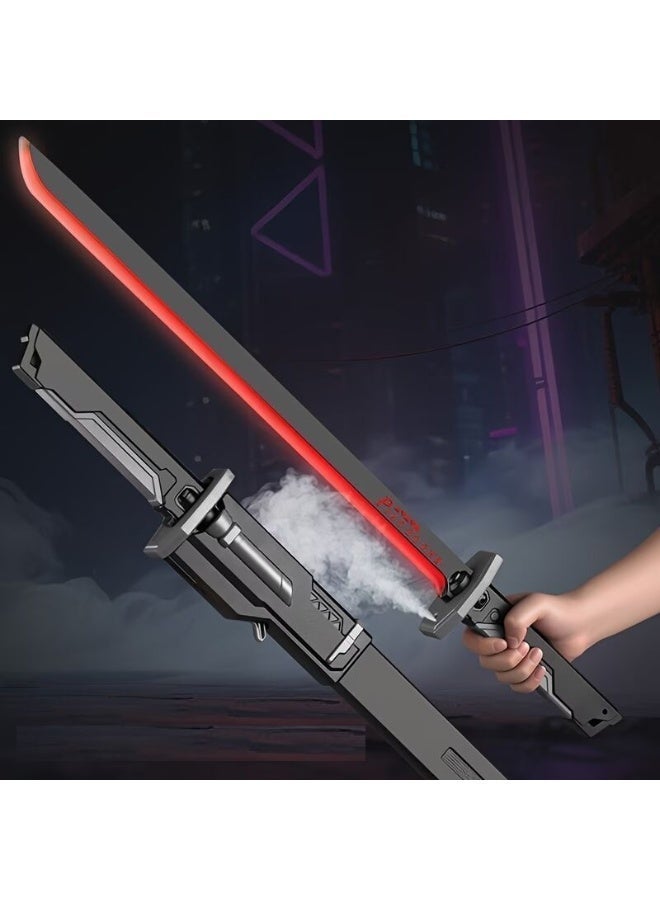Sword Dazzling Spray- Big-80CM Long-LED Light-Up Katana with Realistic Smoke & Sound Effects – Type-C Rechargeable Neon Battle Toy for Cosplay, Halloween Costumes, & Gaming Display(Red) - Image 2