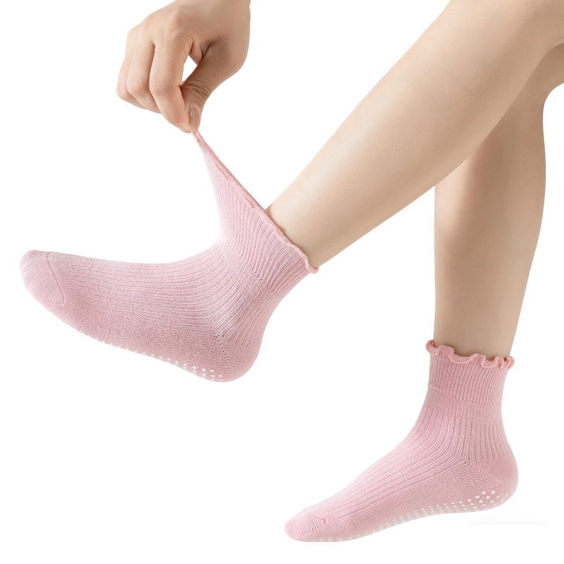 DarkCom Toddler Baby Socks Ruffle Girls Grip Non Slip 6 Pairs Socks for Kids Cute Athletic Ankle Frilly 6M-5Years - Image 2