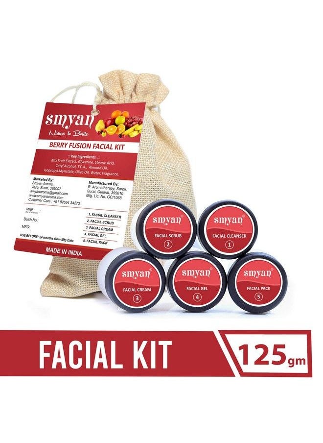 Smyan Facial Kit For Women & Men All Skin Types Fine Lines & Wrinkles Deep Cleanser Exfoliating Scrub Nourishing Gel Mask Pack For Anti Aging Skin Care Kit 125G (Berrie)  - Image 3
