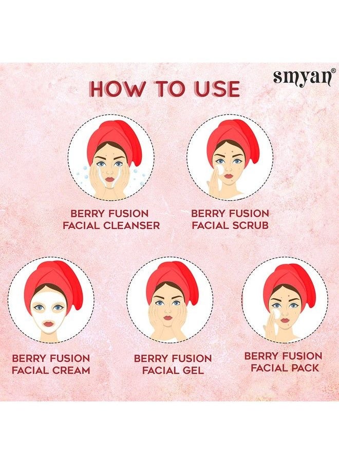 Smyan Facial Kit For Women & Men All Skin Types Fine Lines & Wrinkles Deep Cleanser Exfoliating Scrub Nourishing Gel Mask Pack For Anti Aging Skin Care Kit 125G (Berrie)  - Image 5