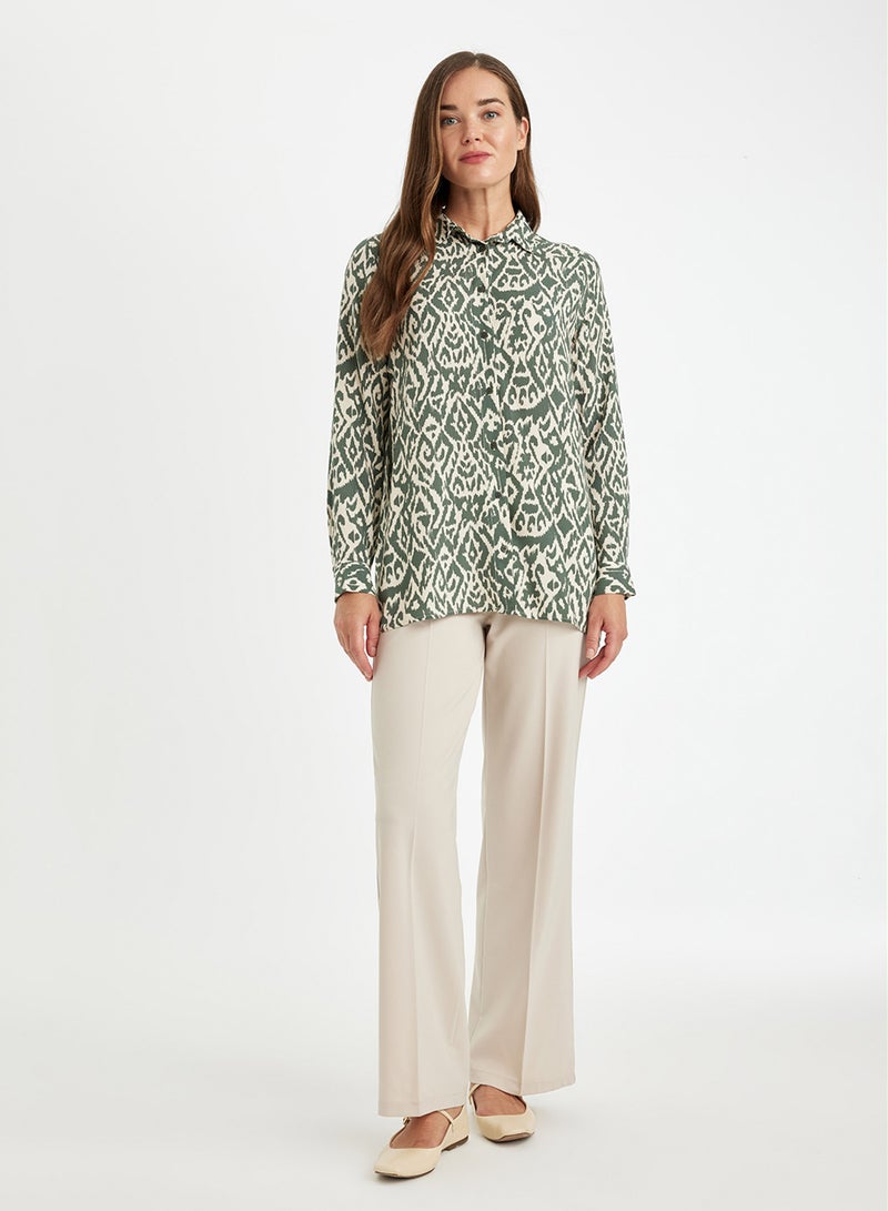 ديفاكتو قميص تونيك طويل الأكمام بنقوش وياقة قميص بقصة واسعة - Image 2