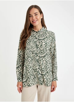 DeFacto Loose Fit Shirt Collar Patterned Long Sleeve Tunic Shirt  - Image 1