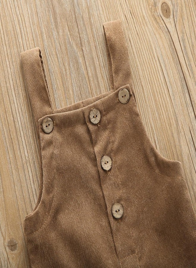Liyamiee Baby Boy Girl Corduroy Overalls Solid Suspender Bib Pants One-Piece Strap Jumpsuit Pocket Fall Winter Outfit (Khaki Overall, 12-24 Months) - Image 2