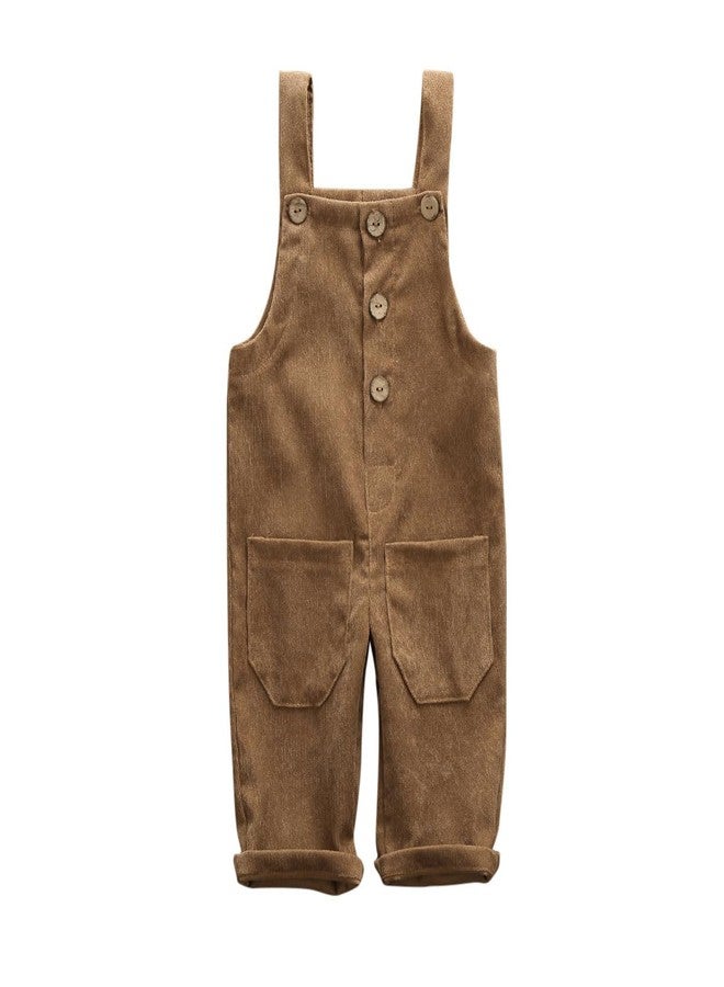 Liyamiee Baby Boy Girl Corduroy Overalls Solid Suspender Bib Pants One-Piece Strap Jumpsuit Pocket Fall Winter Outfit (Khaki Overall, 12-24 Months) - Image 1