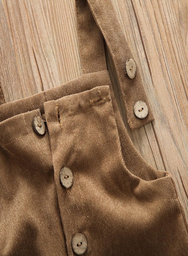 Liyamiee Baby Boy Girl Corduroy Overalls Solid Suspender Bib Pants One-Piece Strap Jumpsuit Pocket Fall Winter Outfit (Khaki Overall, 12-24 Months) - Image 3