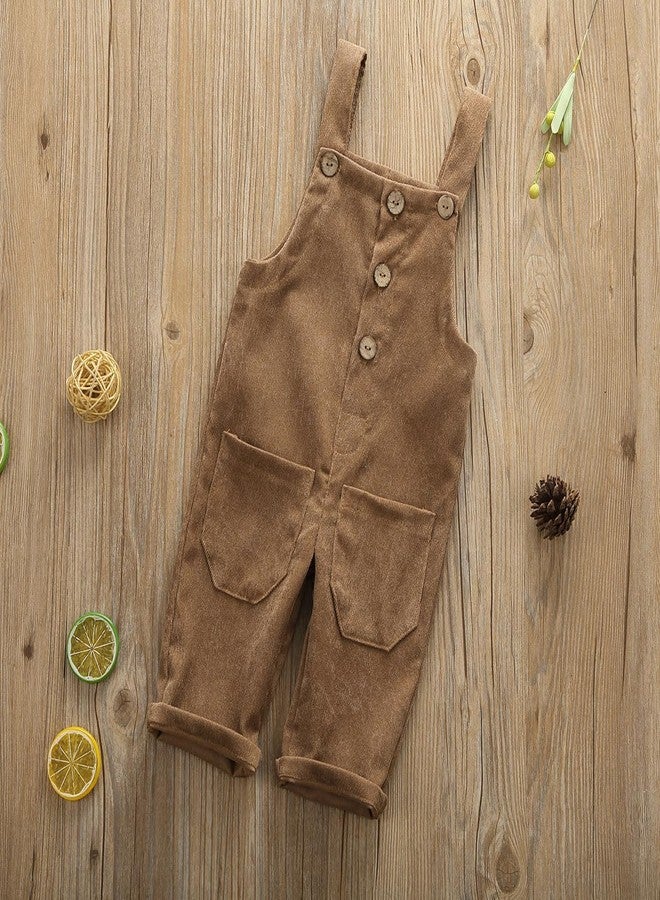 Liyamiee Baby Boy Girl Corduroy Overalls Solid Suspender Bib Pants One-Piece Strap Jumpsuit Pocket Fall Winter Outfit (Khaki Overall, 12-24 Months) - Image 5