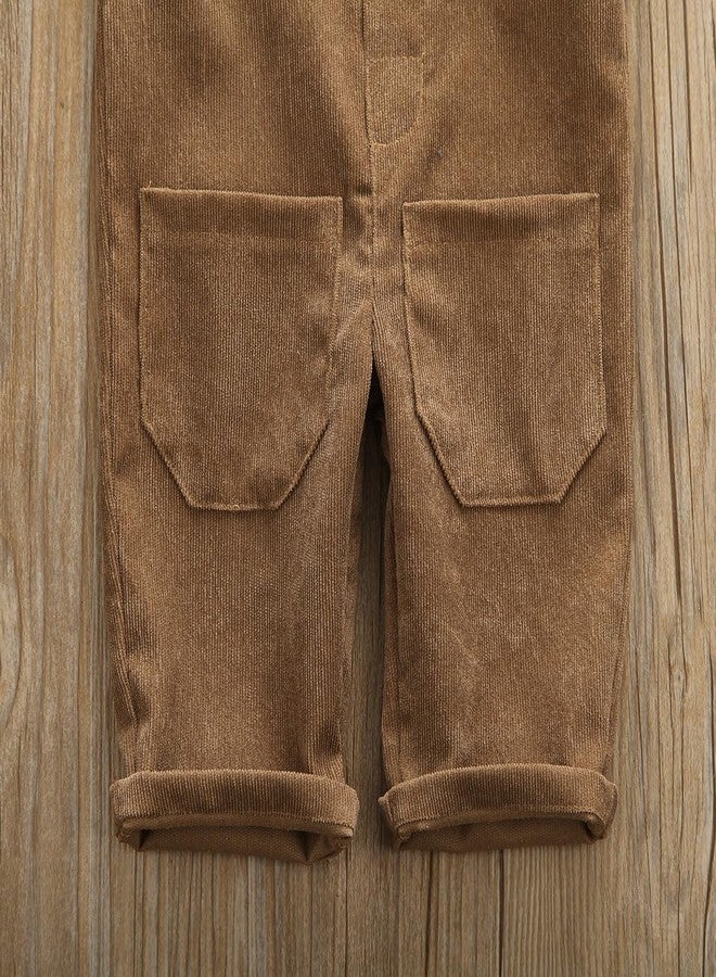 Liyamiee Baby Boy Girl Corduroy Overalls Solid Suspender Bib Pants One-Piece Strap Jumpsuit Pocket Fall Winter Outfit (Khaki Overall, 12-24 Months) - Image 4