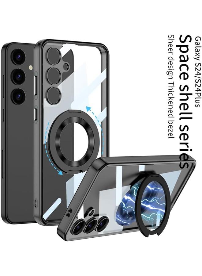 erorex Magnetic Case For Galaxy S24 Plus Compatible With Mag Safe Built In Rotatable Kickstand Shockproof Full Body Protection Multi Angle Stand Phone Case For Galaxy S24 Plus Black S24 Plus  - Image 2