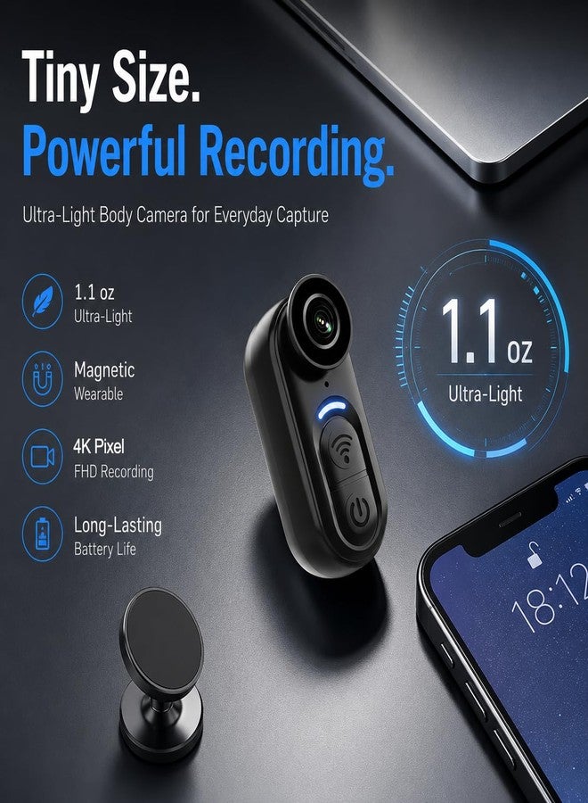 Catchallway 4K Mini Wearable Body Camera - 64GB Magnetic Thumb-Size Action Cam, 6-Axis Stabilization, Audio/Video Recording, Hands-Free POV for Vloggers, Hikers, Workers, Cycling, Travel & Daily Use - Image 4