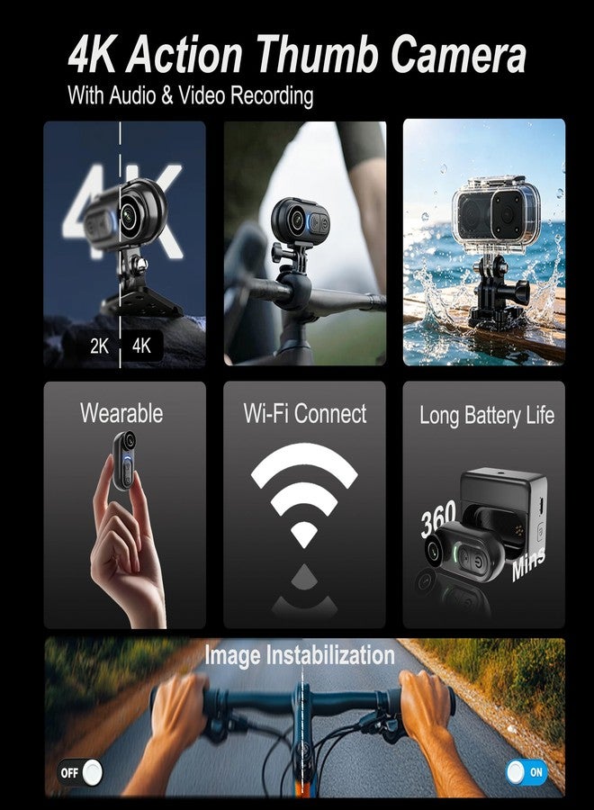 Catchallway 4K Mini Wearable Body Camera - 64GB Magnetic Thumb-Size Action Cam, 6-Axis Stabilization, Audio/Video Recording, Hands-Free POV for Vloggers, Hikers, Workers, Cycling, Travel & Daily Use - Image 2