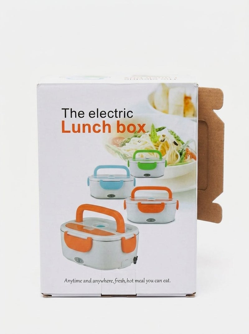 Electric Heating Lunch Box with 2 Compartments, Portable Food Warmer Container with Spoon & Fork for Office School Travel - Blue/White - Image 3