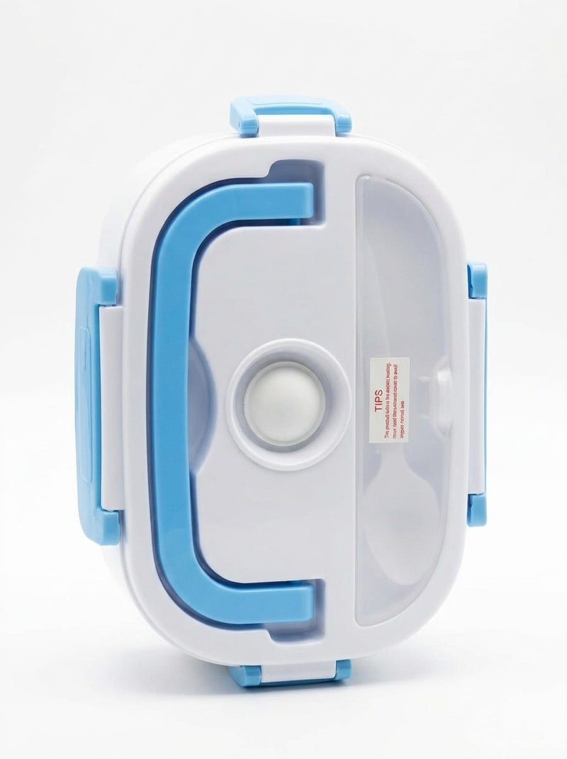 Electric Heating Lunch Box with 2 Compartments, Portable Food Warmer Container with Spoon & Fork for Office School Travel - Blue/White - Image 5