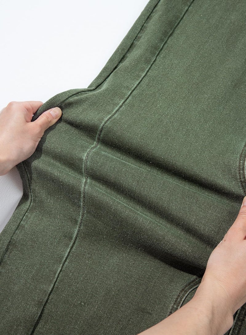 Sidefeel Women's Wide Leg Jeans High Waisted Stretchy Raw Hem Denim Pants Size 14 Green - Image 5