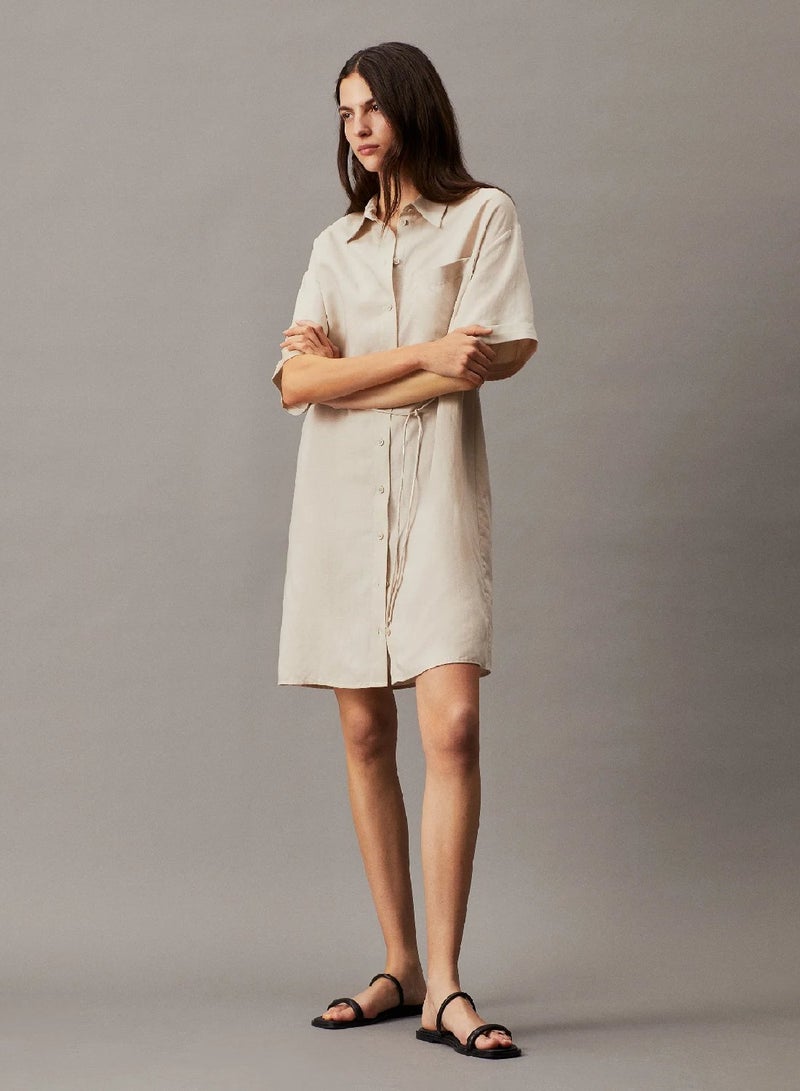 CALVIN KLEIN Relaxed Linen Blend Shirt Dress - Image 4