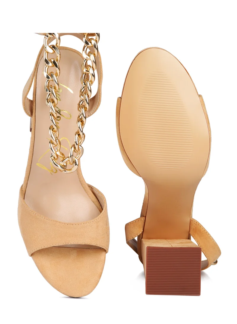 London Rag Latte Chain Detail Tie Up Block Heels