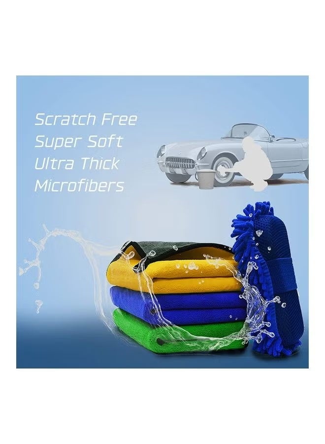 كلاسيك مناشف من الألياف الدقيقة لتجفيف السيارات (مجموعة 3 + 1) (40 × 40 سم) قطعة قماش تنظيف من الألياف الدقيقة للسيارات مع إسفنجة غسيل لتنظيف وتلميع الخارجي سميكة قابلة لإعادة الاستخدام تفاصيل المنزل والمطبخ متعدد الألوان - Image 2