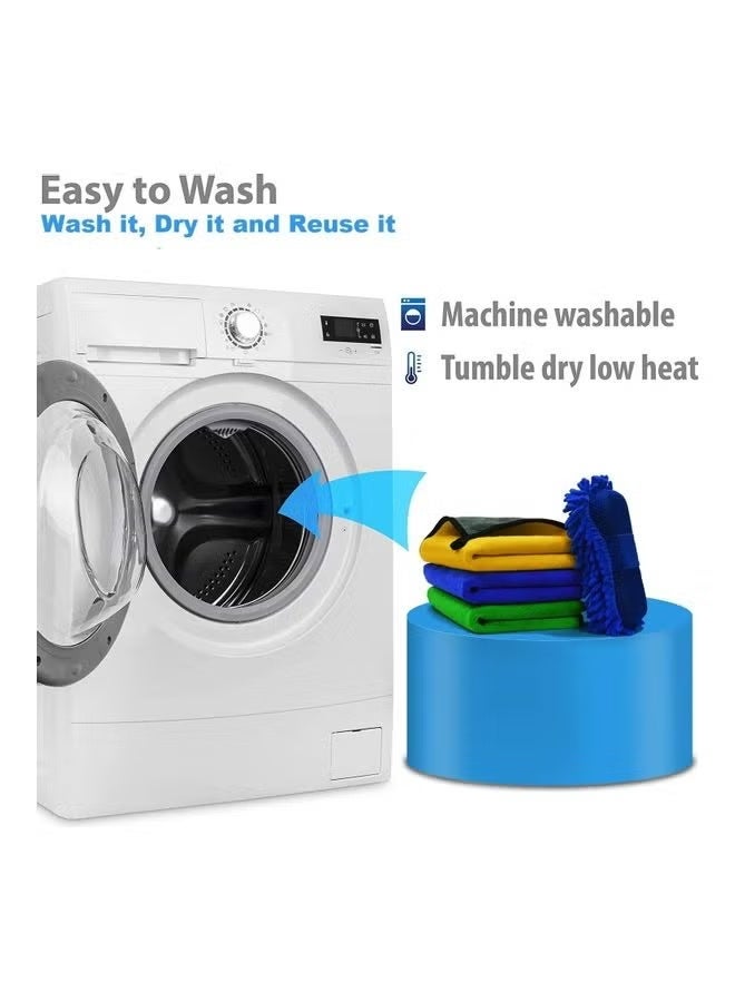 كلاسيك مناشف من الألياف الدقيقة لتجفيف السيارات (مجموعة 3 + 1) (40 × 40 سم) قطعة قماش تنظيف من الألياف الدقيقة للسيارات مع إسفنجة غسيل لتنظيف وتلميع الخارجي سميكة قابلة لإعادة الاستخدام تفاصيل المنزل والمطبخ متعدد الألوان - Image 3