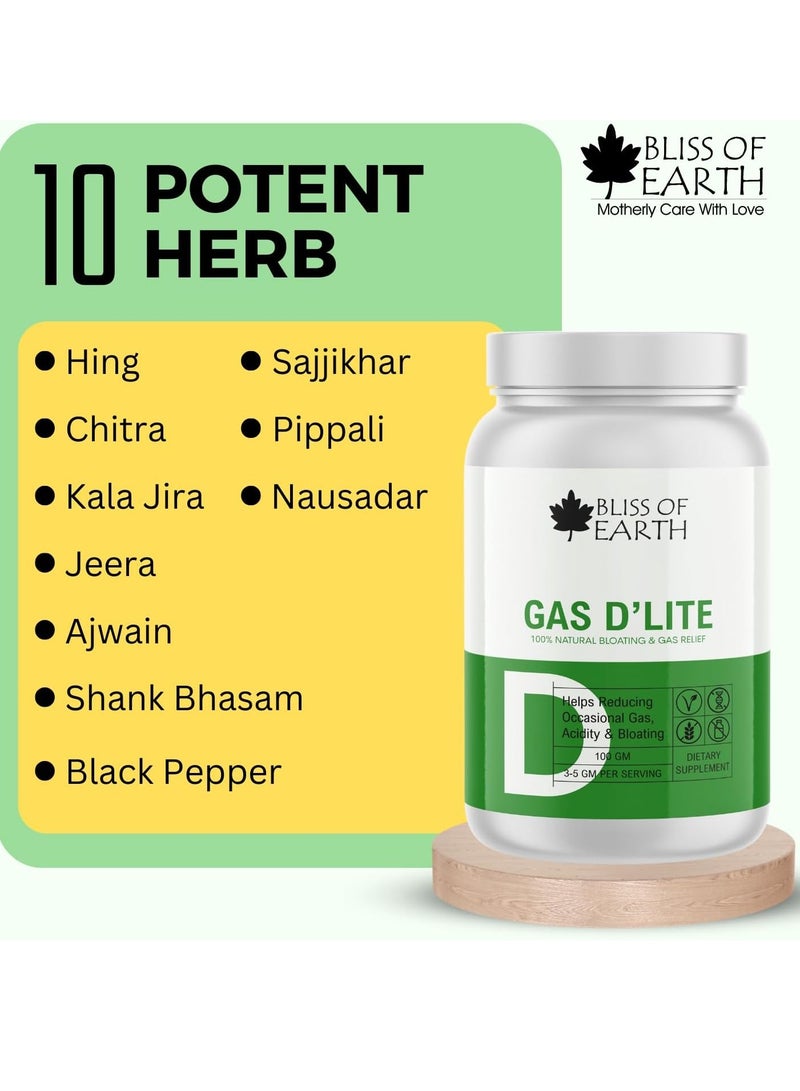 BLISS OF EARTH Gas Relief Powder For Fast Gas Bloating Relief  Eases Stool Pressure  Digestive Aid for Acidity and Stomach 100gm - Image 3