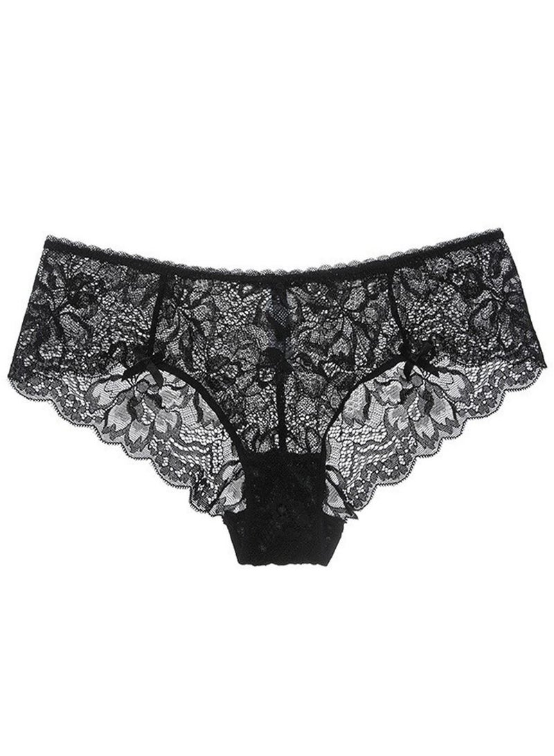 Lady's Breathable Panty Women's Low-Waisted Lace Briefs Black 