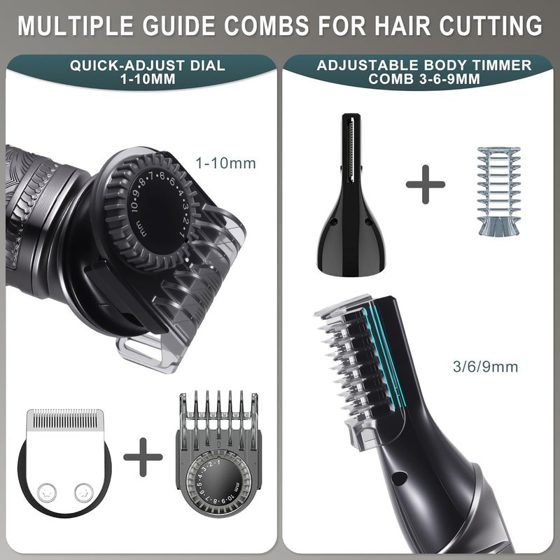 Hatteker 8-in-1 Multi-Functional Grooming Kit for Men Beard Trimmer for Men Hair Clipper Precision TrimmerNose Ear Trimmer Body Groomer Zero-Gap T-Blade, IPX7 Waterproof Cordless Trimmer Set - Image 3
