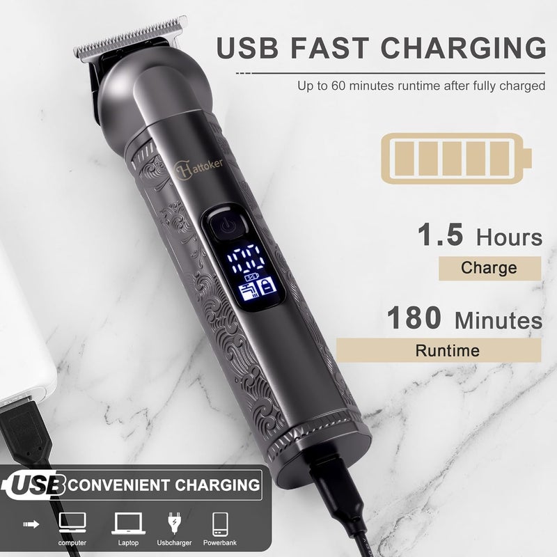 Hatteker 8-in-1 Multi-Functional Grooming Kit for Men Beard Trimmer for Men Hair Clipper Precision TrimmerNose Ear Trimmer Body Groomer Zero-Gap T-Blade, IPX7 Waterproof Cordless Trimmer Set - Image 5