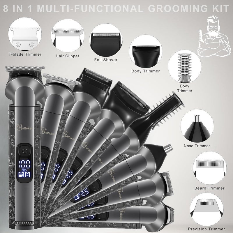 Hatteker 8-in-1 Multi-Functional Grooming Kit for Men Beard Trimmer for Men Hair Clipper Precision TrimmerNose Ear Trimmer Body Groomer Zero-Gap T-Blade, IPX7 Waterproof Cordless Trimmer Set - Image 2