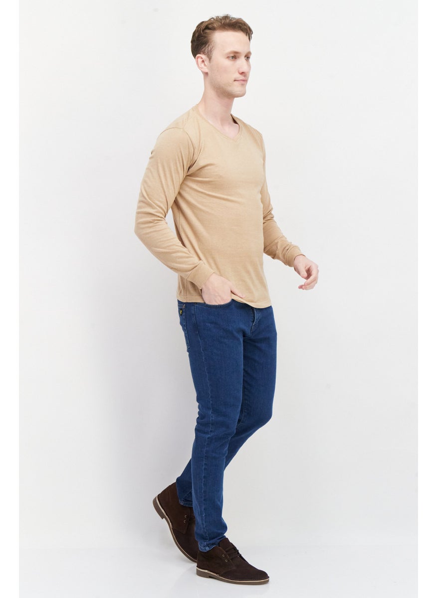 Men V-Neck Long Sleeve Knitted Sweater, Beige - pzsku/Z502A5A7FE5DB411A84BFZ/45/_/1739715374/1274b9e2-dcc0-4b22-8757-cc237ea4e74d